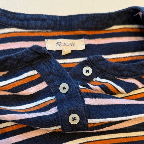 Madewell Striped Henley Tshirt Mini Dress, Bengali Indigo, Size XL - Picture 6 of 9